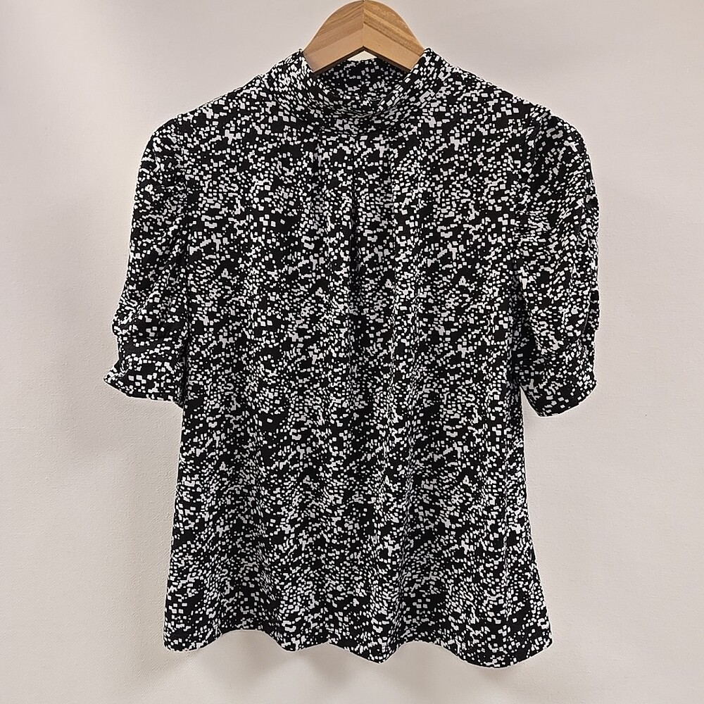 Agb Blouse Short Sleeve Womens Large Black White